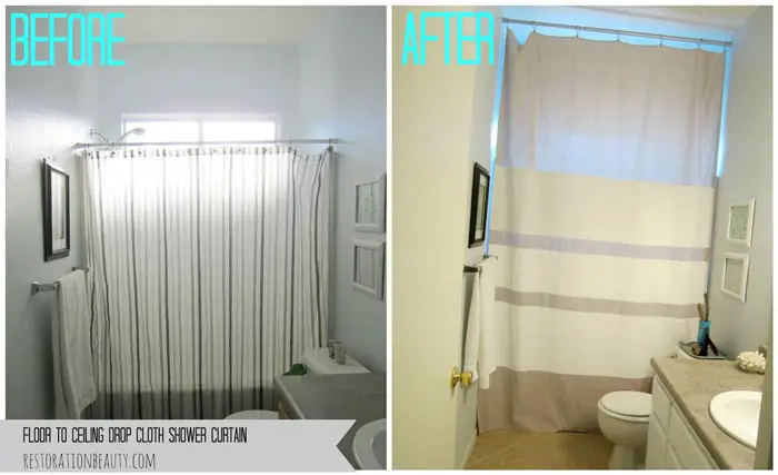 Diy Floor To Ceiling Shower Curtain, Drop Cloth Shower Curtain Diy