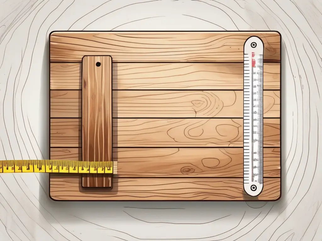 A wooden board with a measuring tape across it